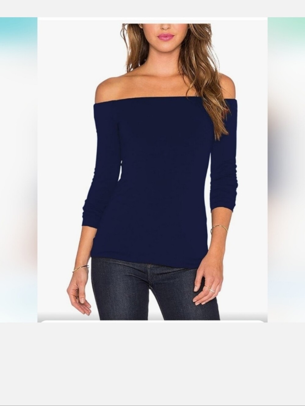 Off-the-Shoulder Navy Stretch Knit Sweater